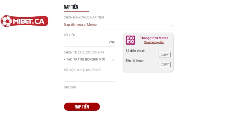 Hướng dẫn cách nạp tiền Mibet nhanh chóng